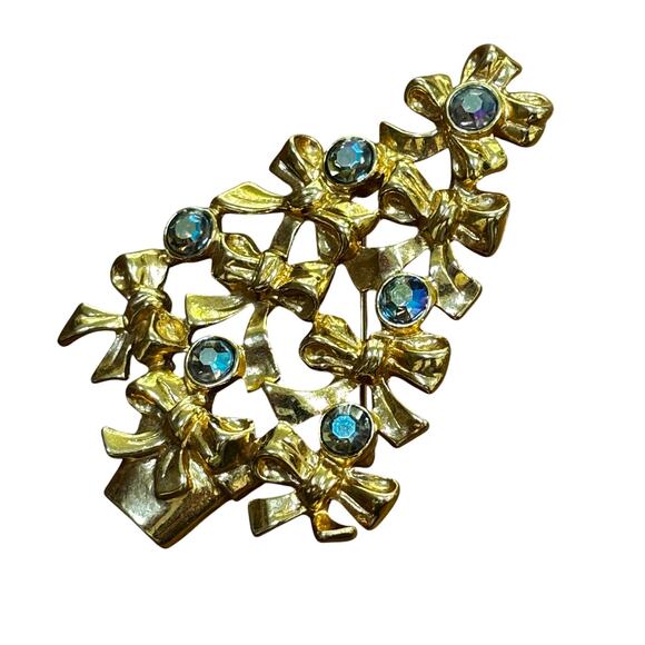 Vintage Avon Christmas tree brooch gold & AB rhinestones festive holiday pin - Picture 2 of 6
